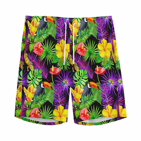Dark Hawaiian Tropical Pattern Print Men's Sports Shorts