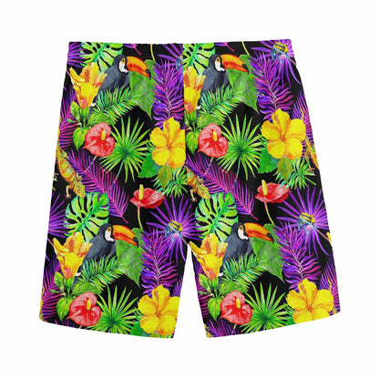 Dark Hawaiian Tropical Pattern Print Men's Sports Shorts