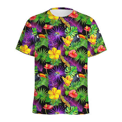 Dark Hawaiian Tropical Pattern Print Men's Sports T-Shirt