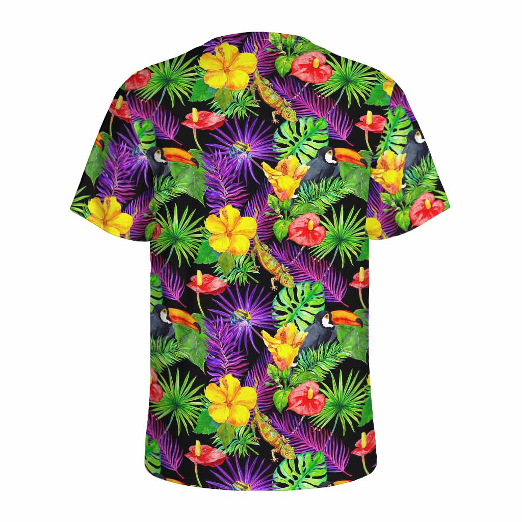 Dark Hawaiian Tropical Pattern Print Men's Sports T-Shirt