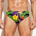 Dark Hawaiian Tropical Pattern Print Men's Swim Briefs