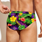 Dark Hawaiian Tropical Pattern Print Men's Swim Briefs