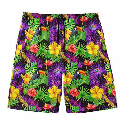 Dark Hawaiian Tropical Pattern Print Men's Swim Trunks