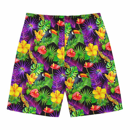 Dark Hawaiian Tropical Pattern Print Men's Swim Trunks