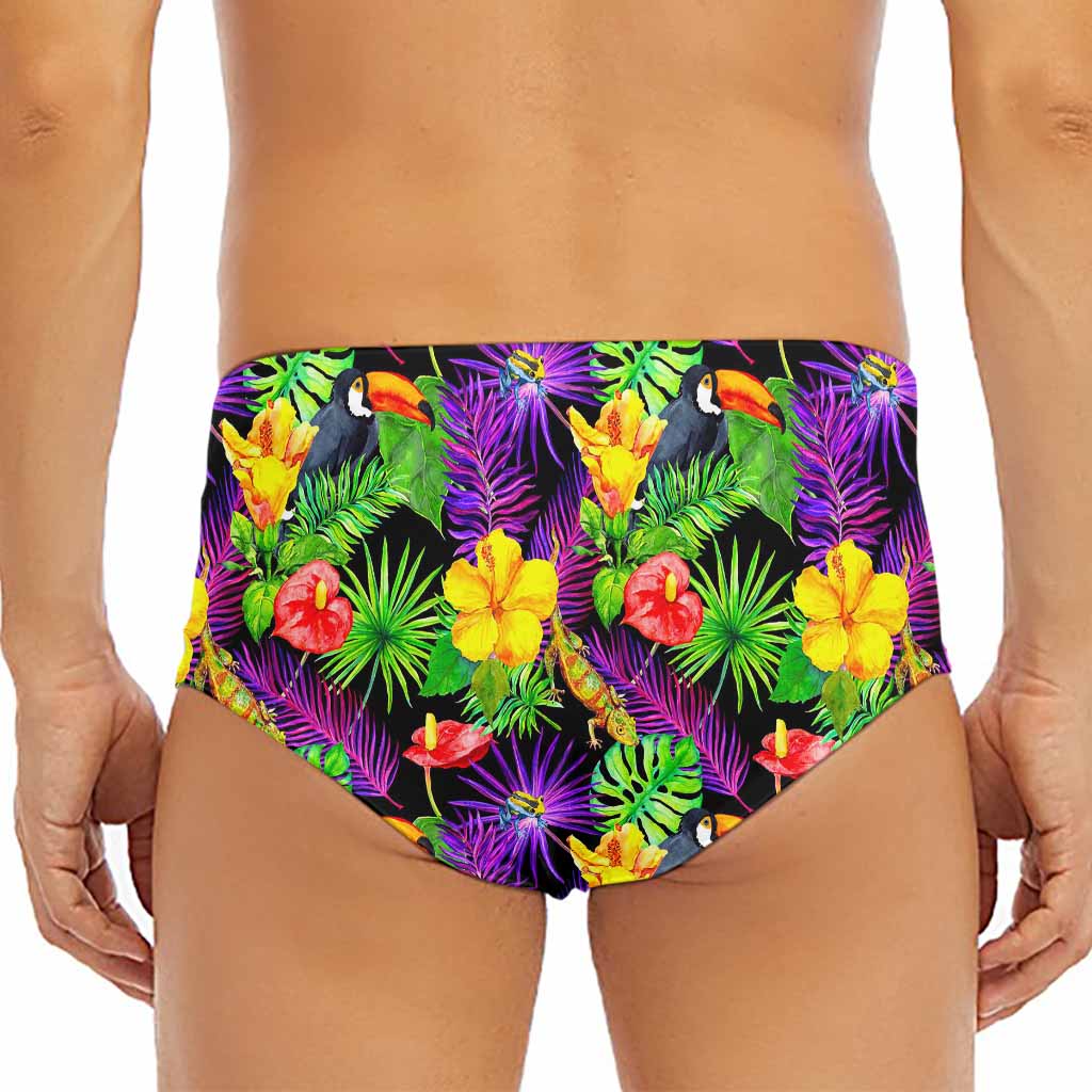 Dark Hawaiian Tropical Pattern Print Men's Triangle Swim Briefs