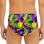 Dark Hawaiian Tropical Pattern Print Men's Triangle Swim Briefs