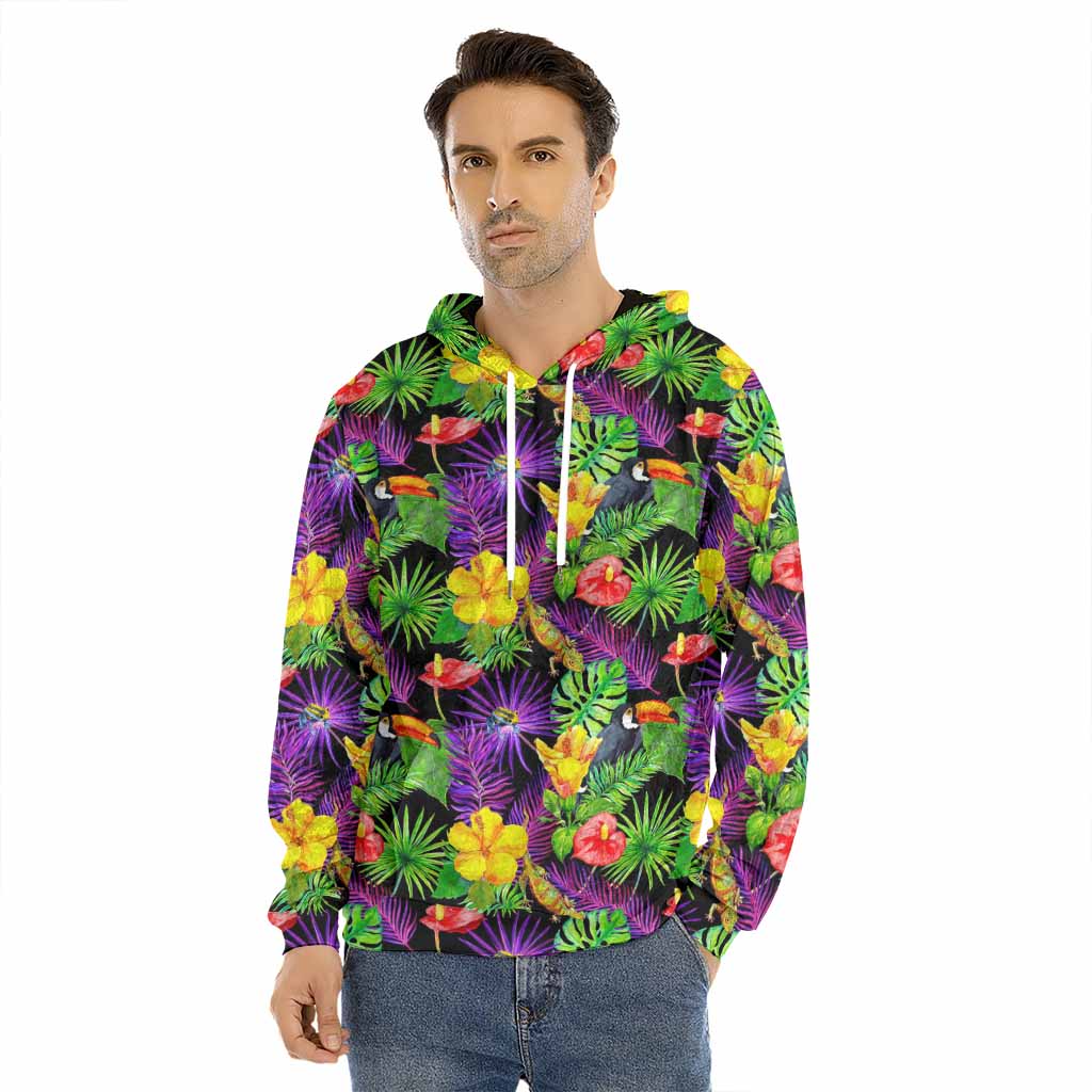 Dark Hawaiian Tropical Pattern Print Men's Velvet Pullover Hoodie
