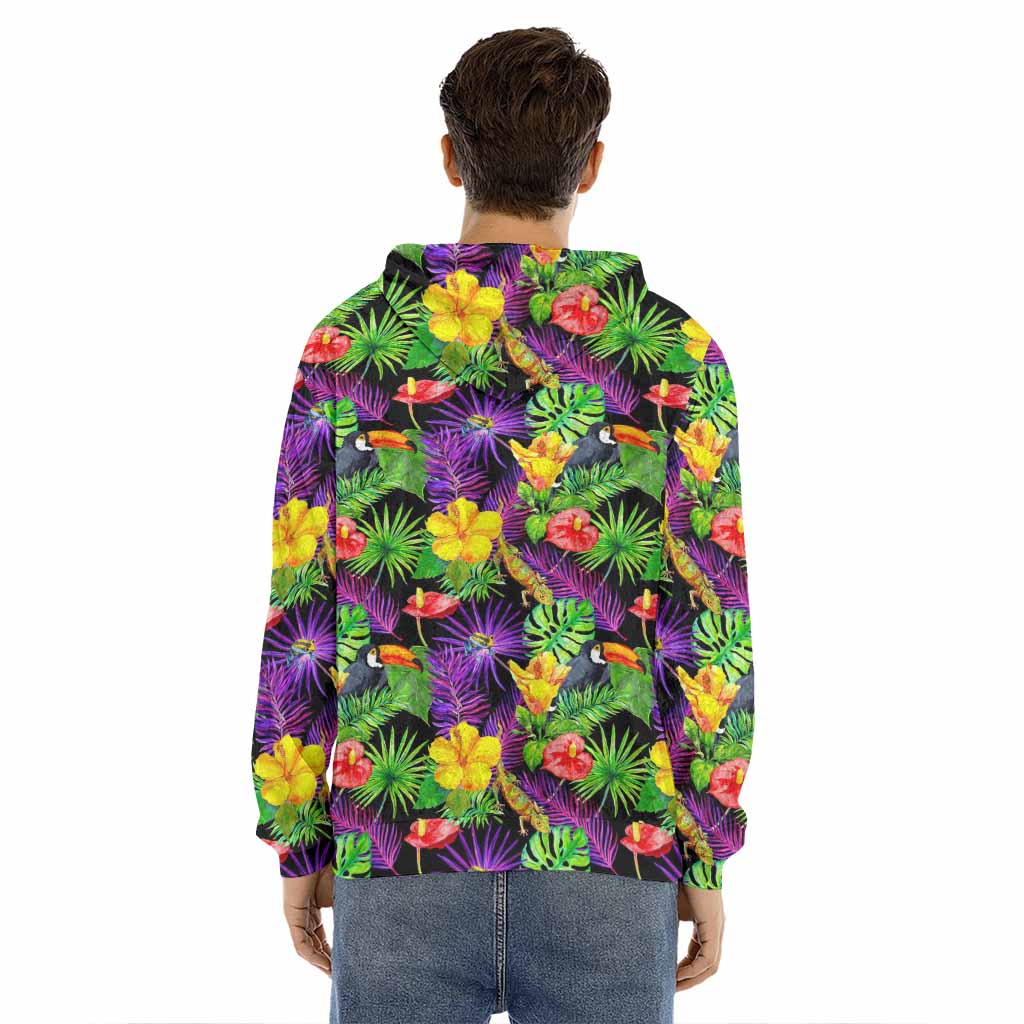 Dark Hawaiian Tropical Pattern Print Men's Velvet Pullover Hoodie