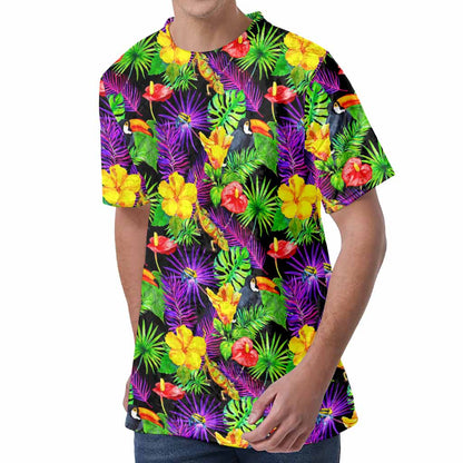 Dark Hawaiian Tropical Pattern Print Men's Velvet T-Shirt