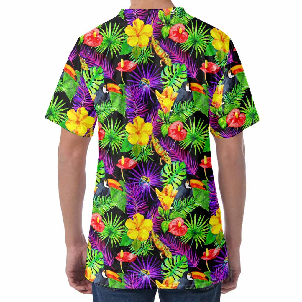 Dark Hawaiian Tropical Pattern Print Men's Velvet T-Shirt