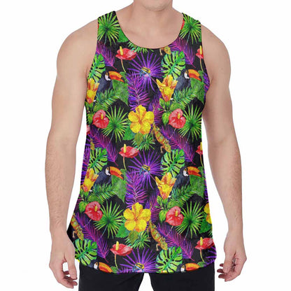 Dark Hawaiian Tropical Pattern Print Men's Velvet Tank Top