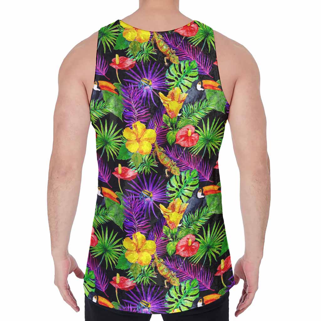 Dark Hawaiian Tropical Pattern Print Men's Velvet Tank Top