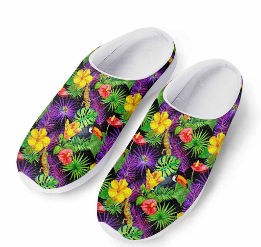 Dark Hawaiian Tropical Pattern Print Mesh Casual Shoes