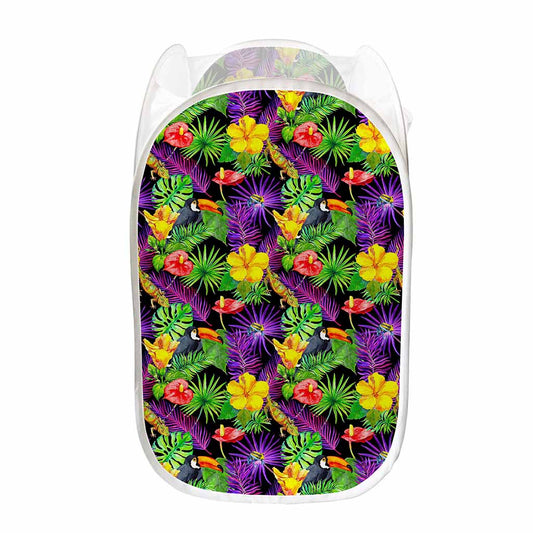 Dark Hawaiian Tropical Pattern Print Mesh Laundry Hamper