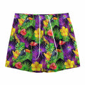 Dark Hawaiian Tropical Pattern Print Mesh Shorts