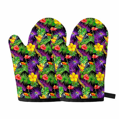 Dark Hawaiian Tropical Pattern Print Oven Mitts
