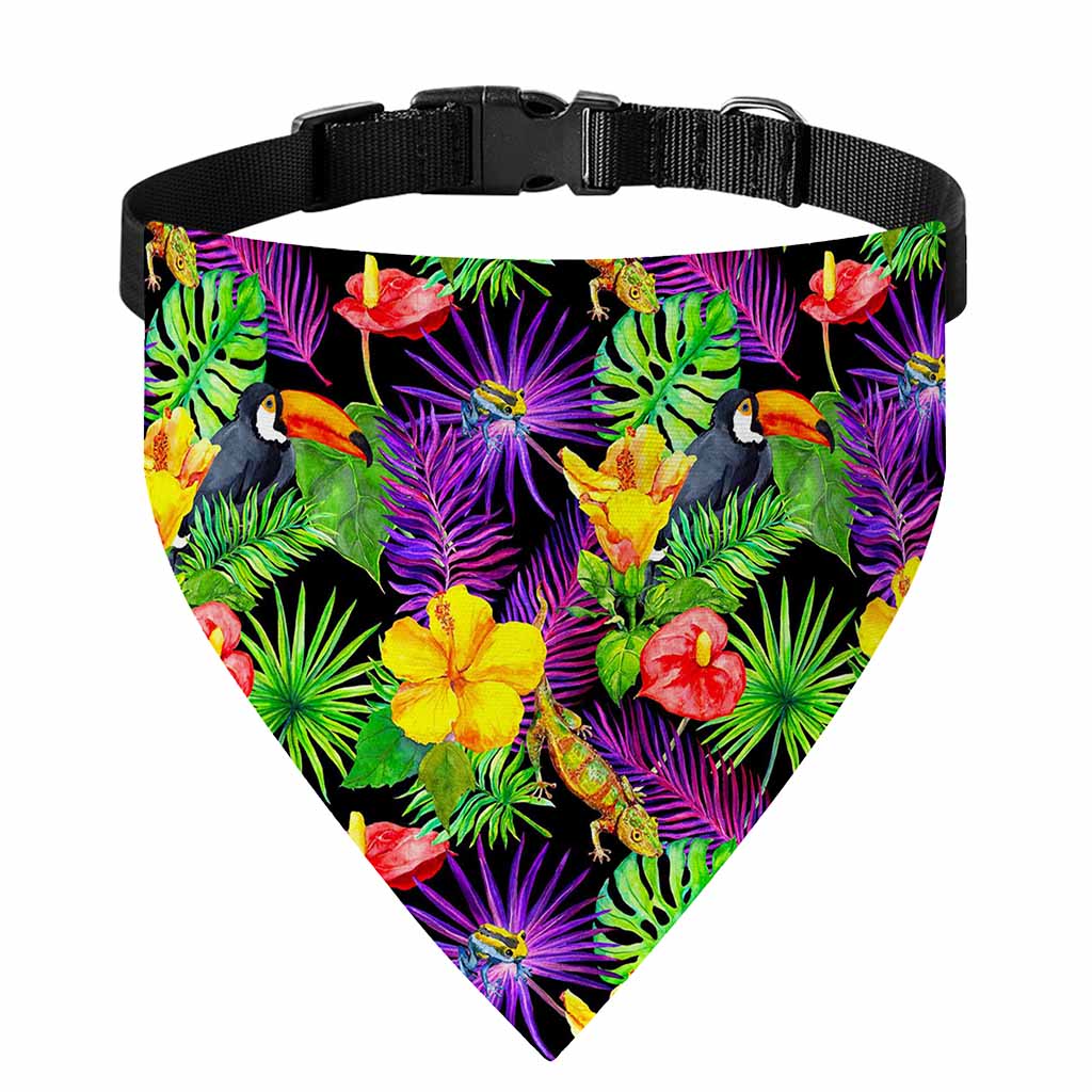 Dark Hawaiian Tropical Pattern Print Over The Collar Dog Bandana