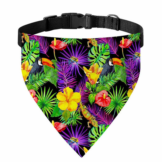 Dark Hawaiian Tropical Pattern Print Over The Collar Dog Bandana
