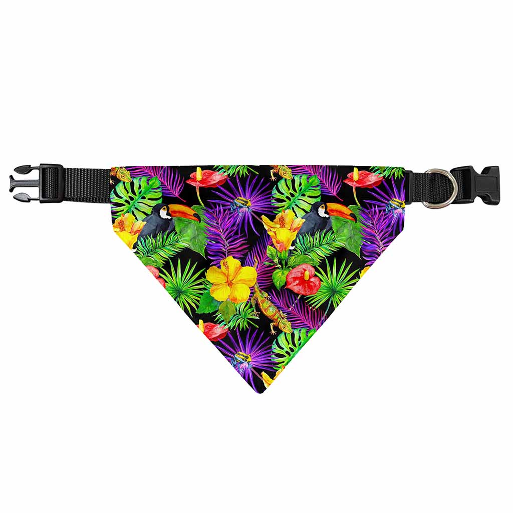 Dark Hawaiian Tropical Pattern Print Over The Collar Dog Bandana