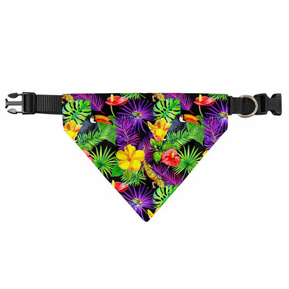 Dark Hawaiian Tropical Pattern Print Over The Collar Dog Bandana