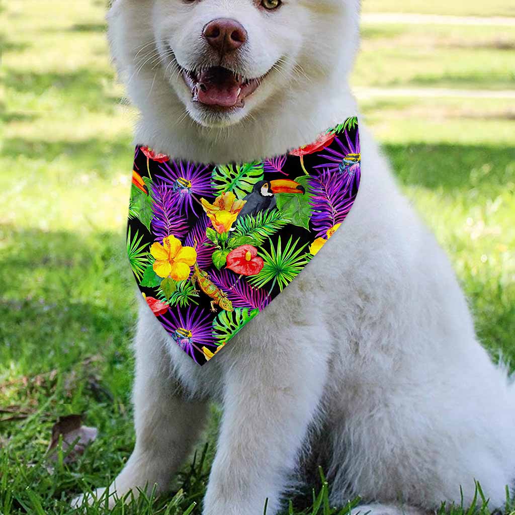Dark Hawaiian Tropical Pattern Print Over The Collar Dog Bandana