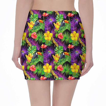 Dark Hawaiian Tropical Pattern Print Pencil Mini Skirt