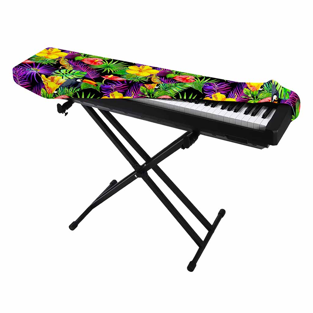Dark Hawaiian Tropical Pattern Print Piano Keyboard Cover
