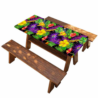Dark Hawaiian Tropical Pattern Print Picnic Table Cover