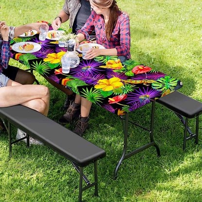 Dark Hawaiian Tropical Pattern Print Picnic Table Cover
