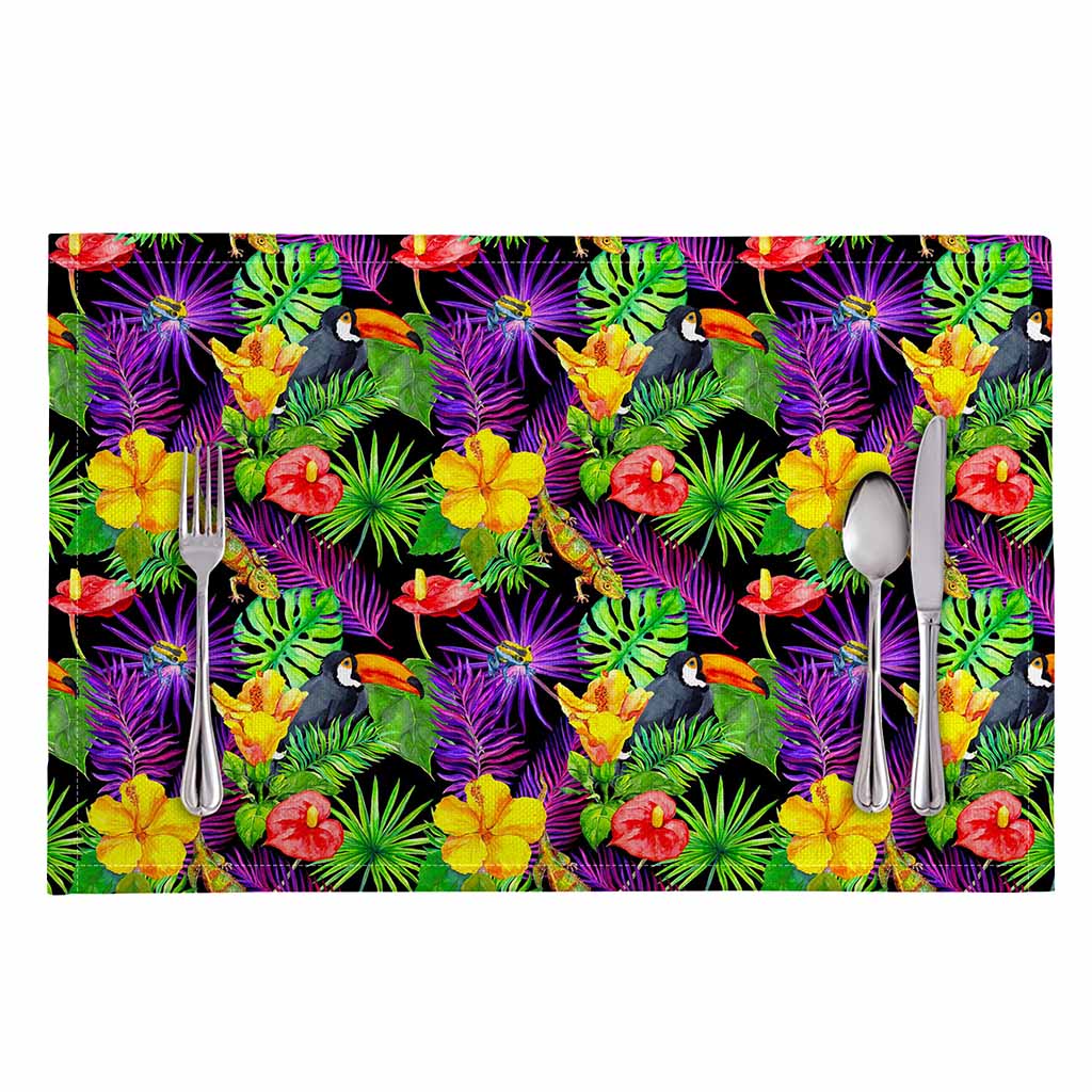 Dark Hawaiian Tropical Pattern Print Placemat