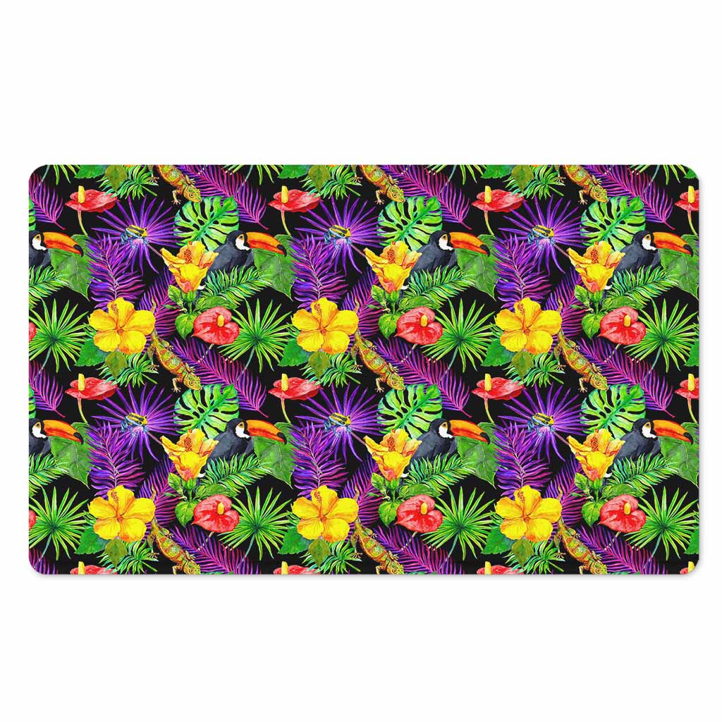 Dark Hawaiian Tropical Pattern Print Polyester Doormat