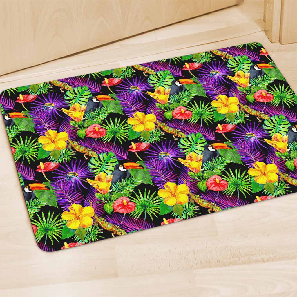 Dark Hawaiian Tropical Pattern Print Polyester Doormat