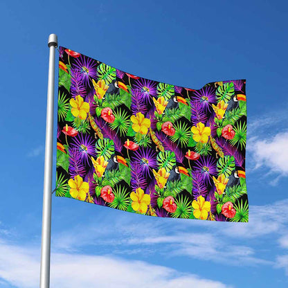 Dark Hawaiian Tropical Pattern Print Polyester Flag