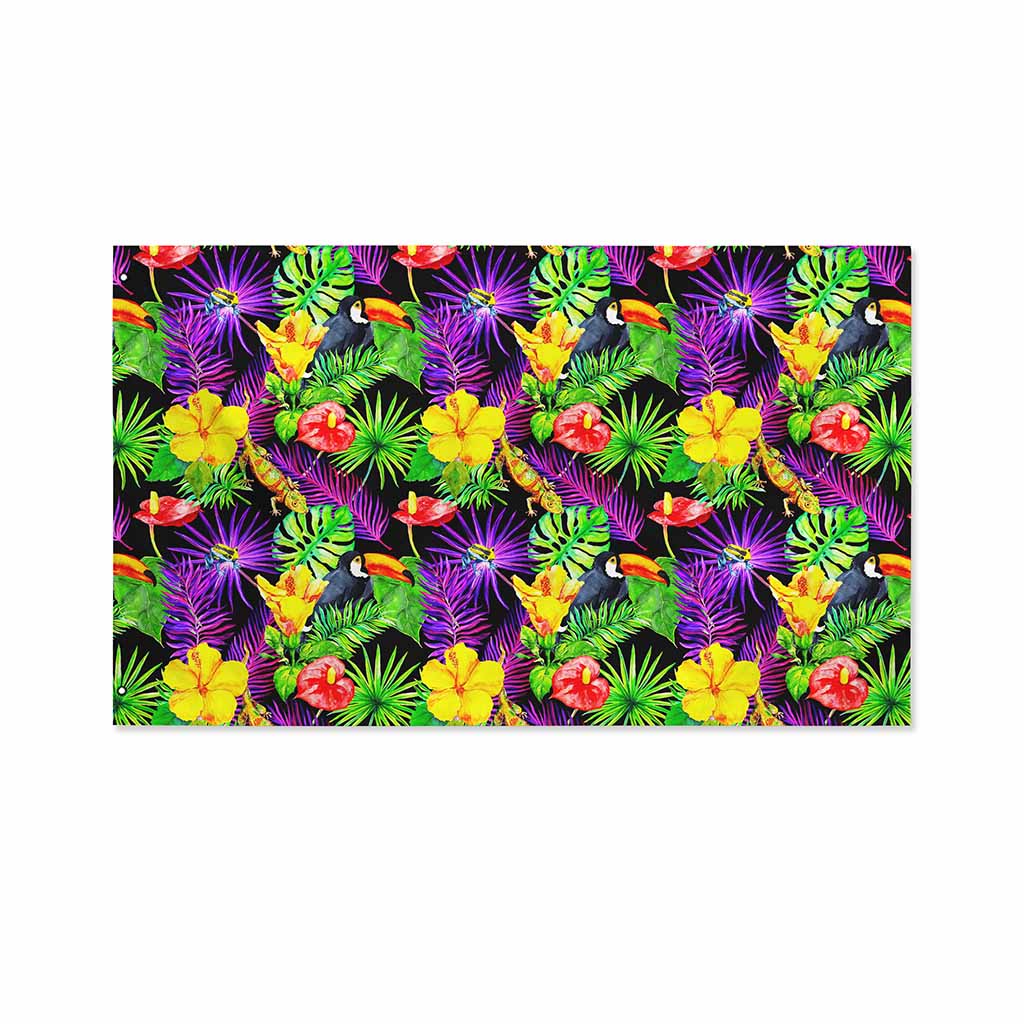 Dark Hawaiian Tropical Pattern Print Polyester Flag