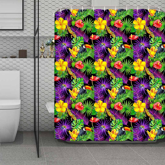 Dark Hawaiian Tropical Pattern Print Polyester Shower Curtain