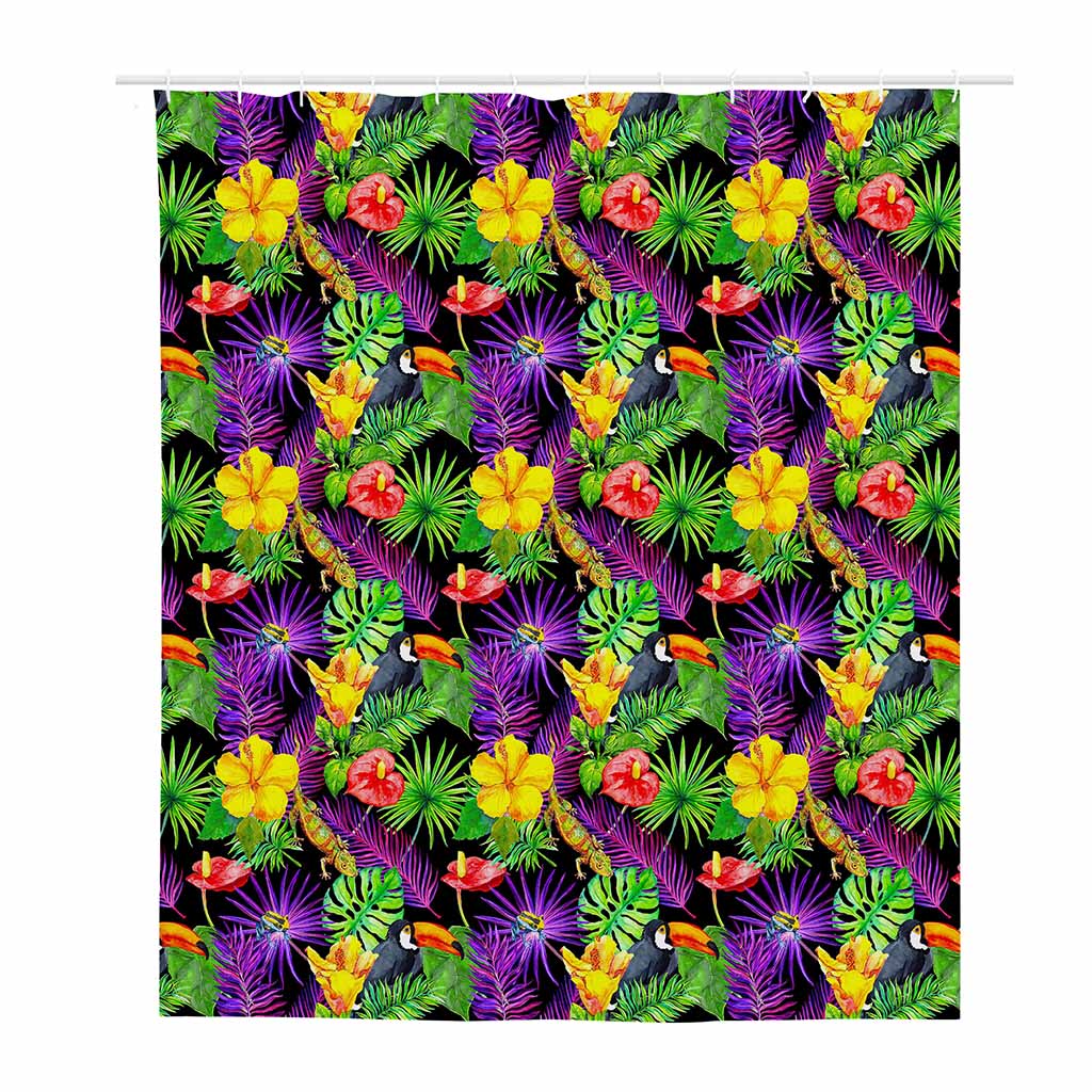 Dark Hawaiian Tropical Pattern Print Polyester Shower Curtain