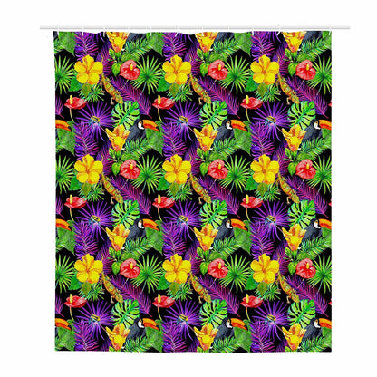 Dark Hawaiian Tropical Pattern Print Polyester Shower Curtain