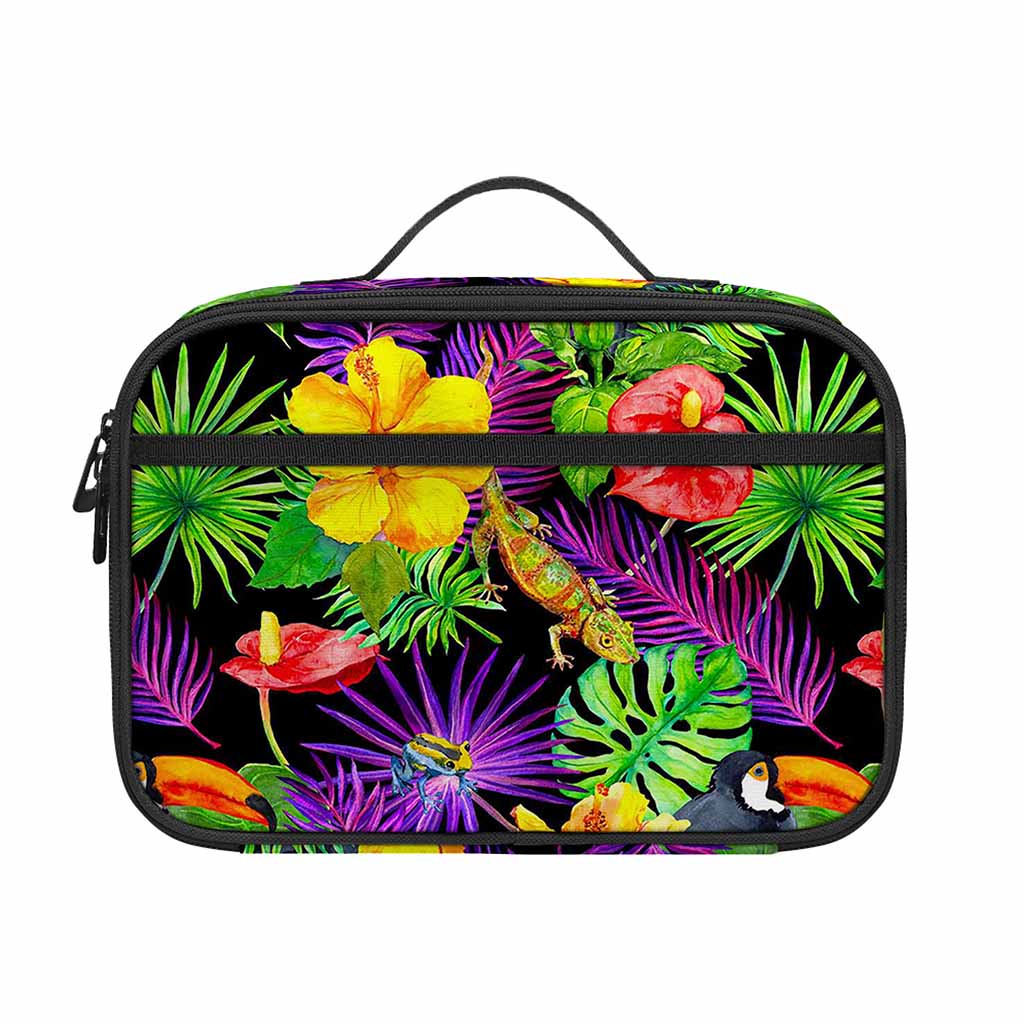 Dark Hawaiian Tropical Pattern Print Portable Lunch Bag