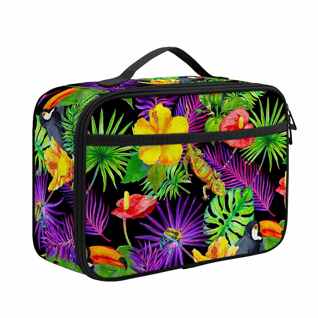 Dark Hawaiian Tropical Pattern Print Portable Lunch Bag