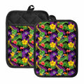Dark Hawaiian Tropical Pattern Print Pot Holders With Pocket