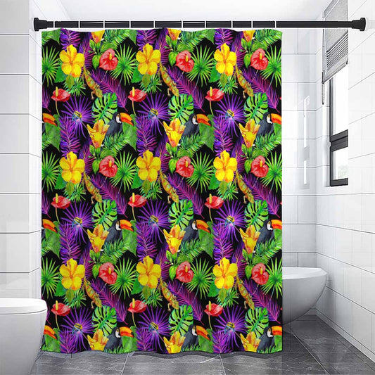 Dark Hawaiian Tropical Pattern Print Premium Shower Curtain