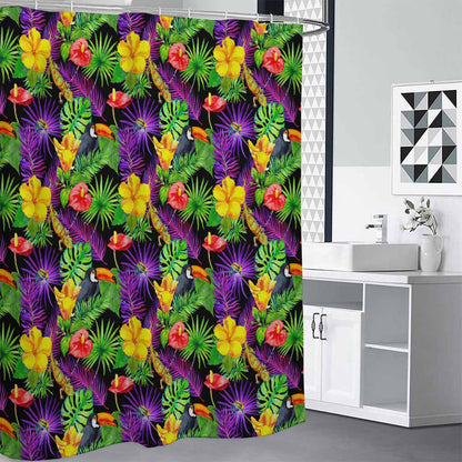 Dark Hawaiian Tropical Pattern Print Premium Shower Curtain