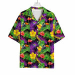 Dark Hawaiian Tropical Pattern Print Rayon Hawaiian Shirt