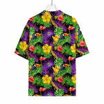 Dark Hawaiian Tropical Pattern Print Rayon Hawaiian Shirt