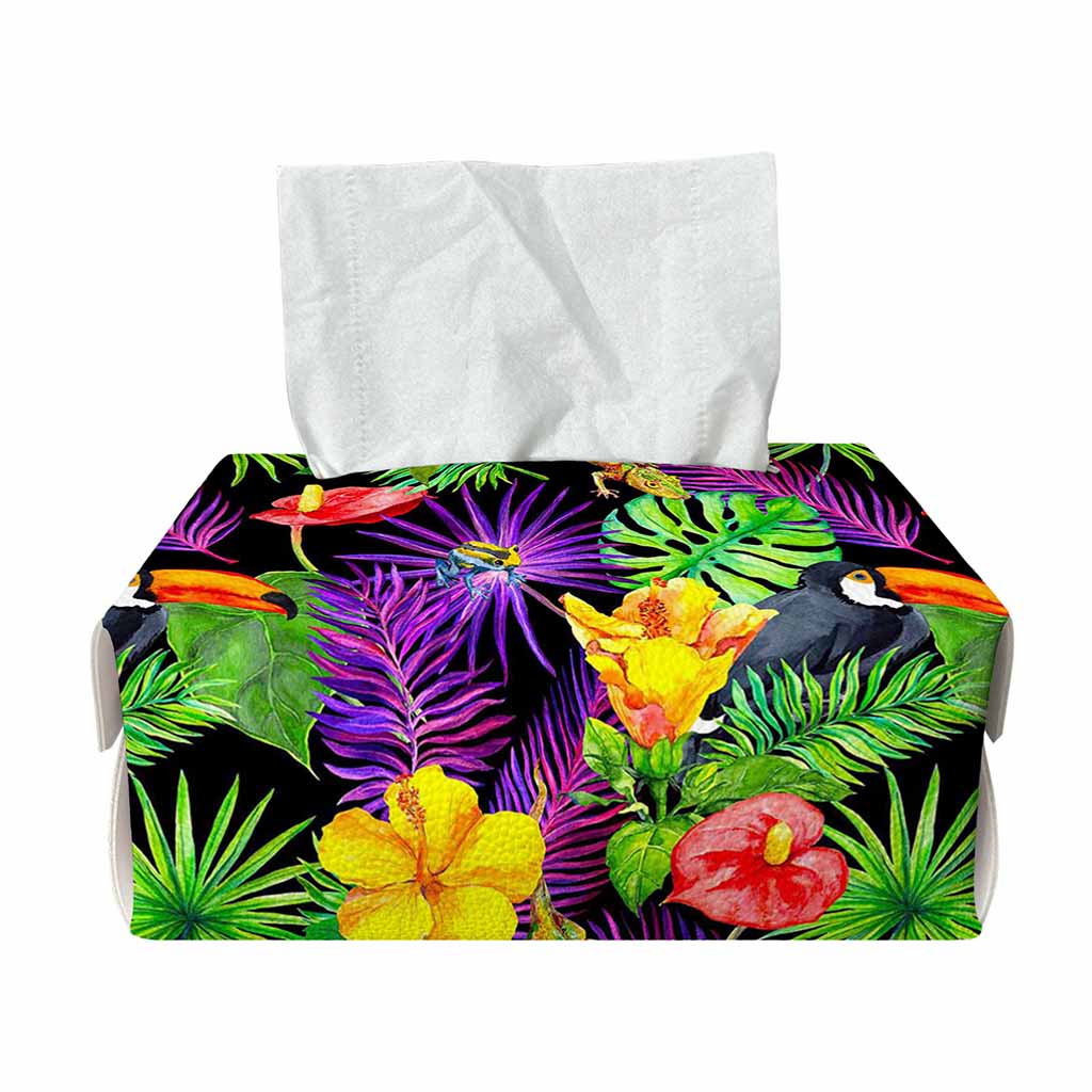 Dark Hawaiian Tropical Pattern Print Rectangle Tissue Box Cover