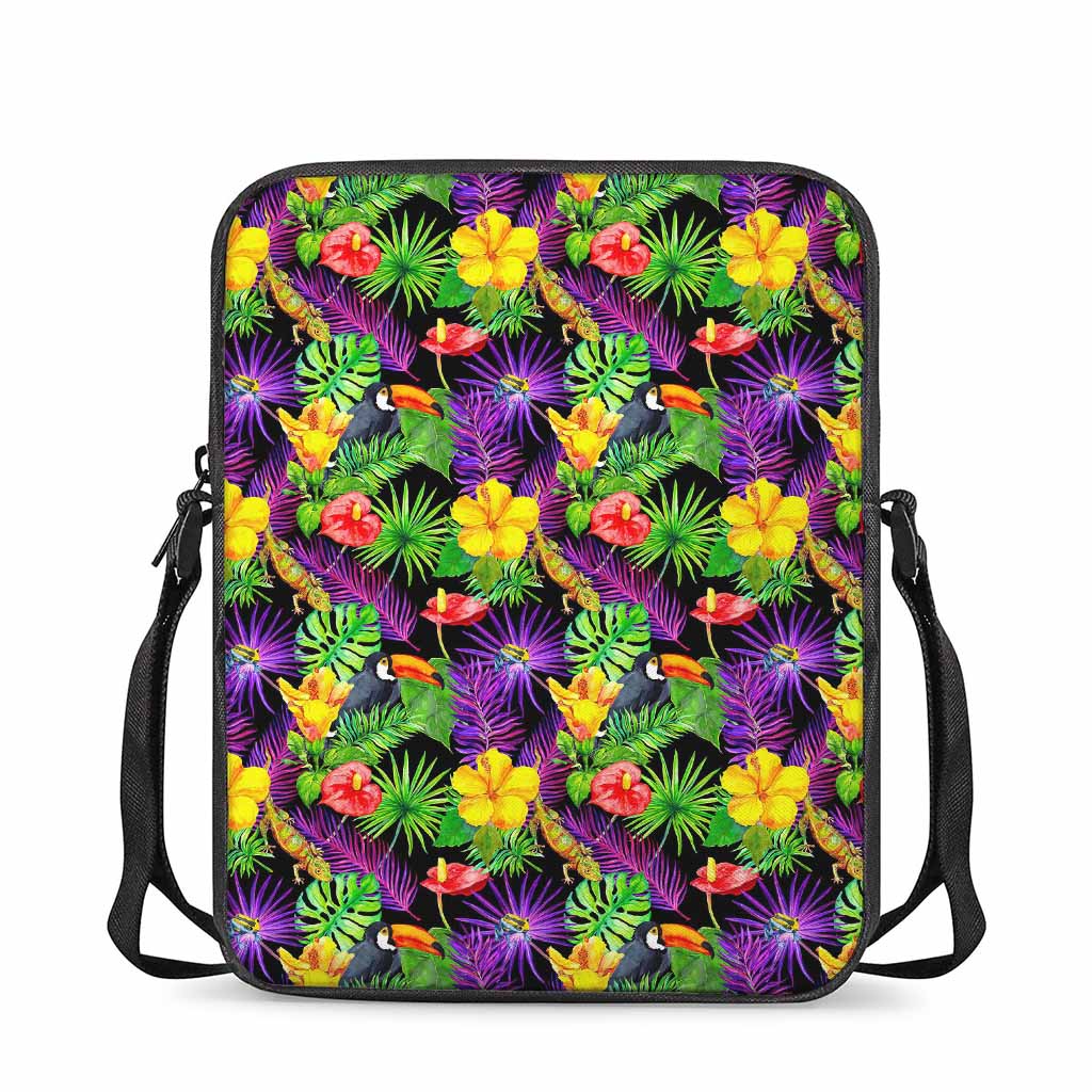 Dark Hawaiian Tropical Pattern Print Rectangular Crossbody Bag