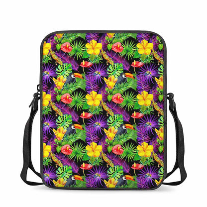 Dark Hawaiian Tropical Pattern Print Rectangular Crossbody Bag