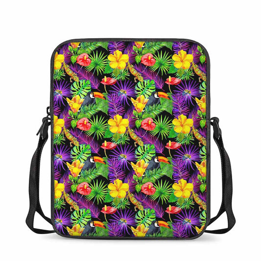 Dark Hawaiian Tropical Pattern Print Rectangular Crossbody Bag