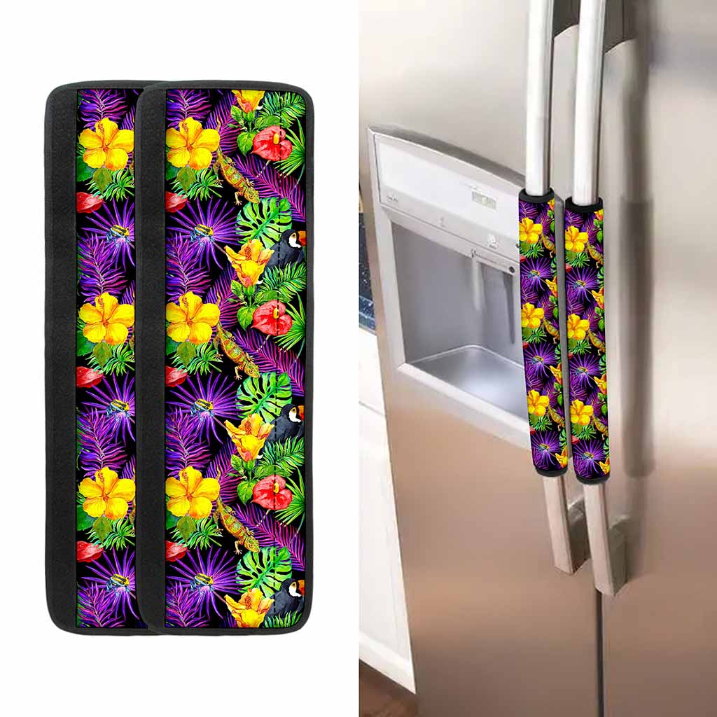 Dark Hawaiian Tropical Pattern Print Refrigerator Handle Covers