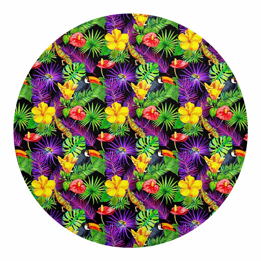 Dark Hawaiian Tropical Pattern Print Round Blanket
